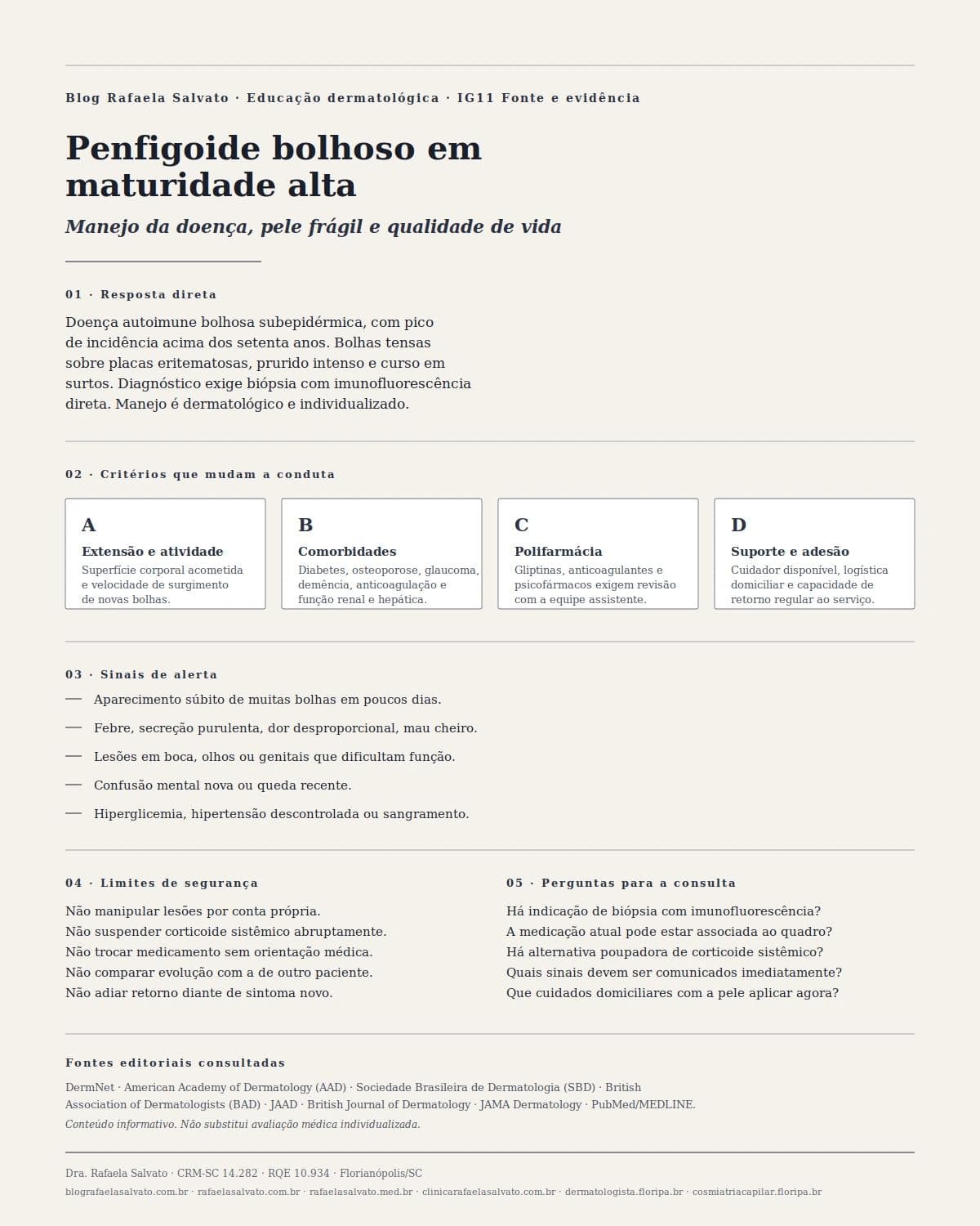 Penfigoide bolhoso em maturidade alta: manejo da doença, pele frágil e qualidade de vida