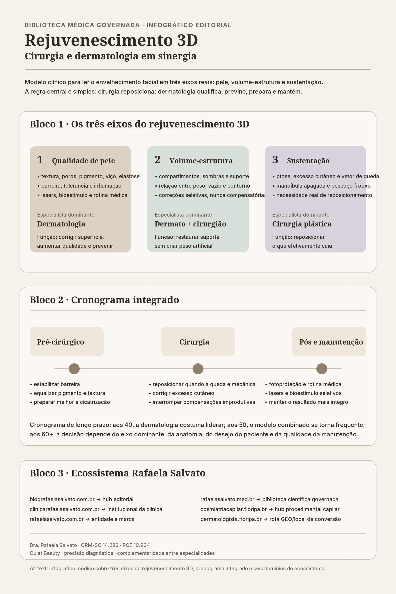 Infográfico sobre rejuvenescimento 3D: sinergia entre cirurgia plástica e dermatologia