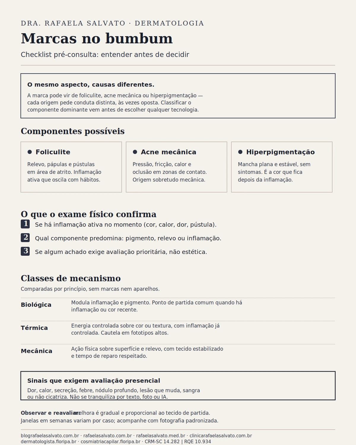 Infográfico editorial — Marcas no bumbum: foliculite, acne ou hiperpigmentação: para quem faz sentido e o que muda na prática
