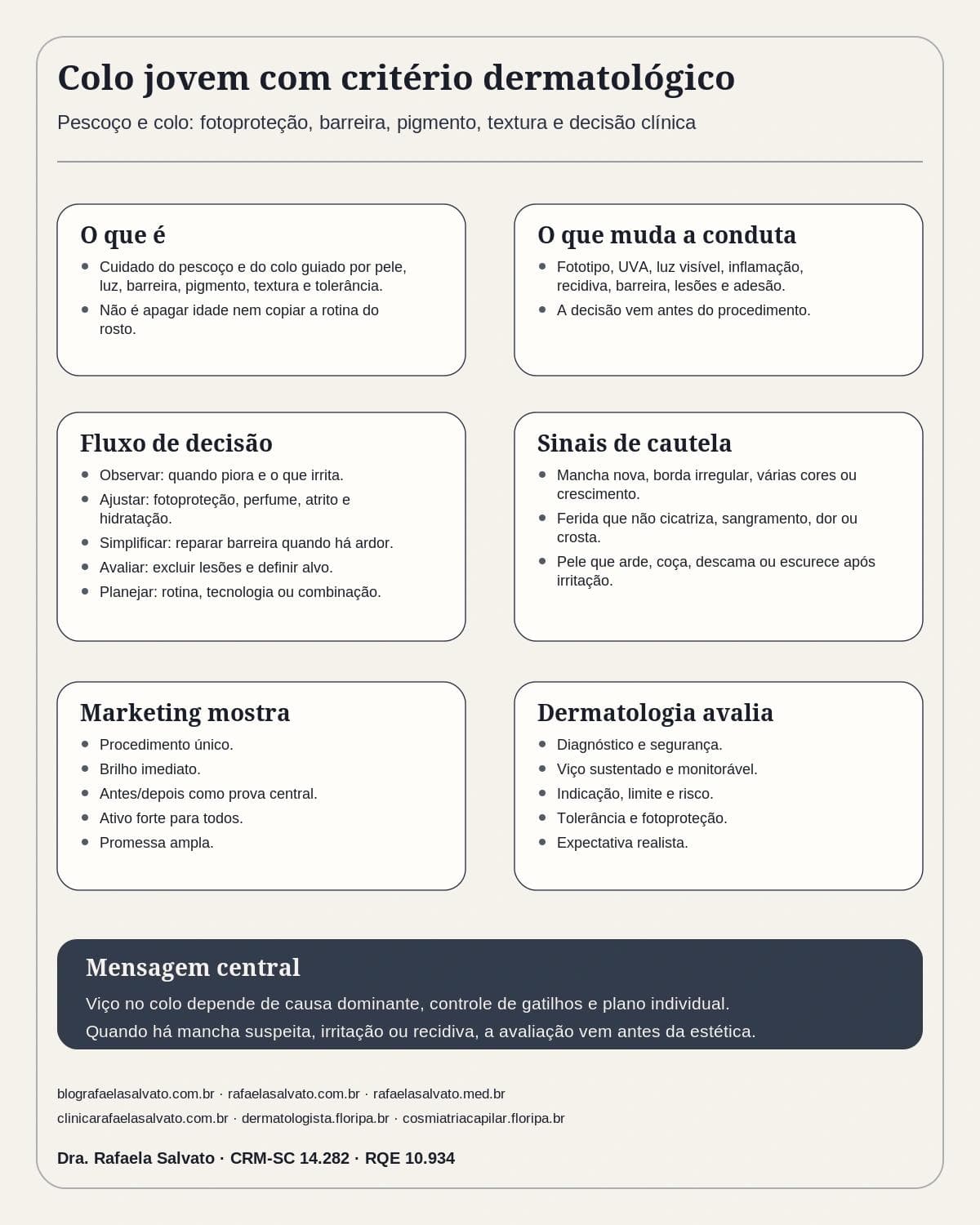Colo jovem: cuidado dermatológico do pescoço e do colo com critério