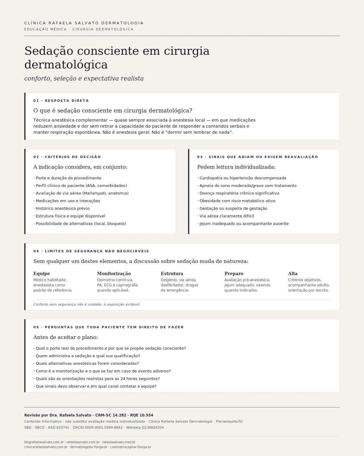 Sedação consciente em cirurgia dermatológica: conforto, seleção e expectativa realista