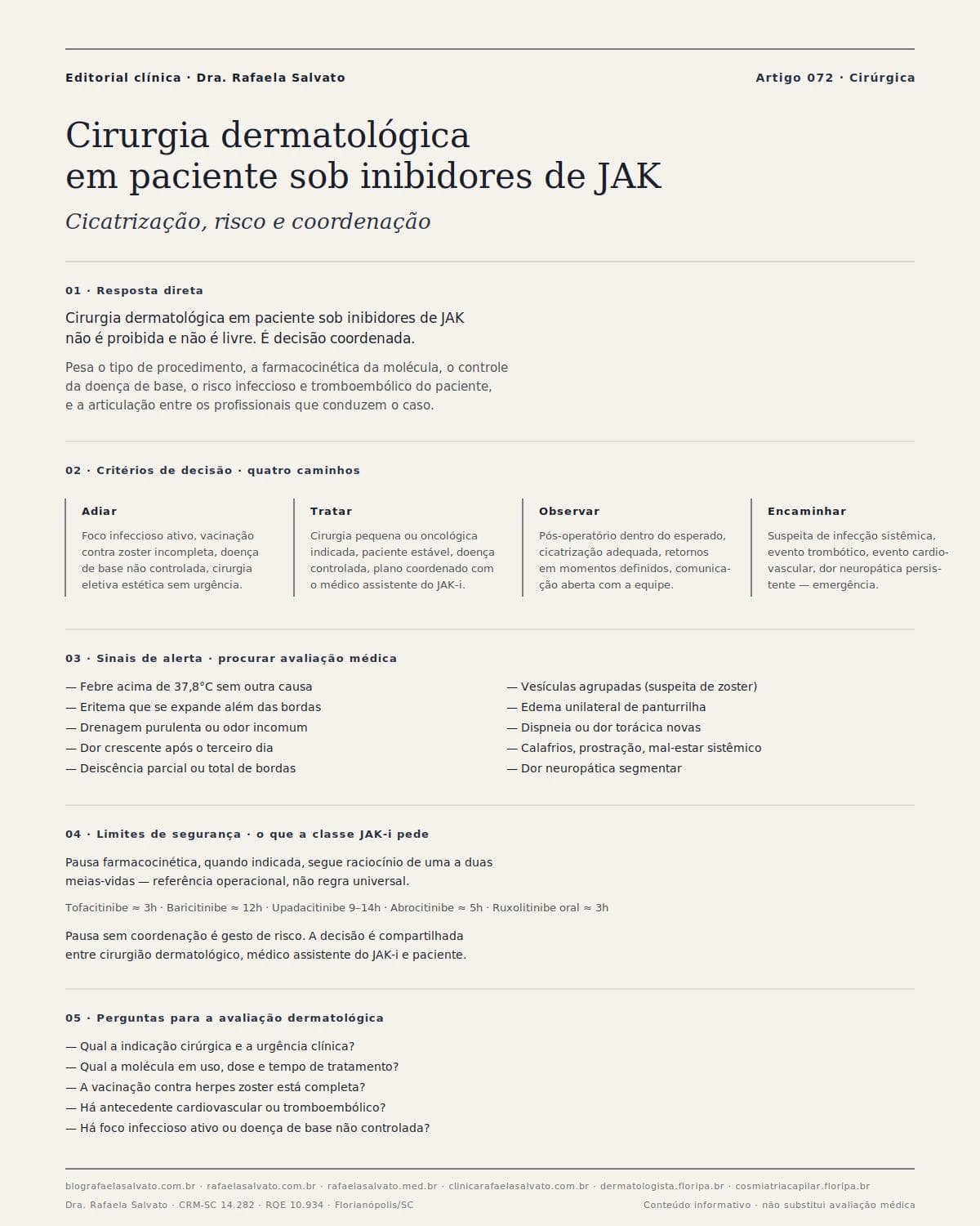 Cirurgia dermatológica em paciente sob inibidores de JAK: cicatrização, risco e coordenação