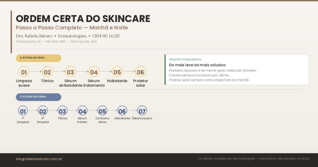 Ordem certa do skincare: passo a passo da rotina matinal e noturna — Dra. Rafaela Salvato Dermatologista